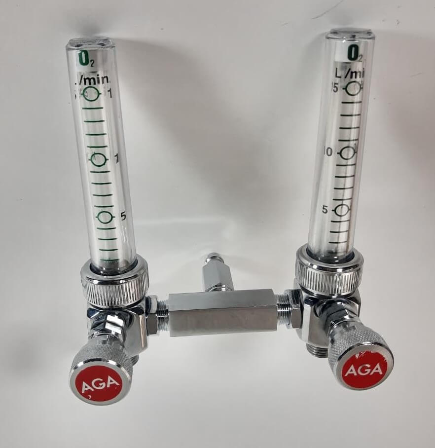 Flujometro doble de oxígeno medicinal, 0 - 15 l/min